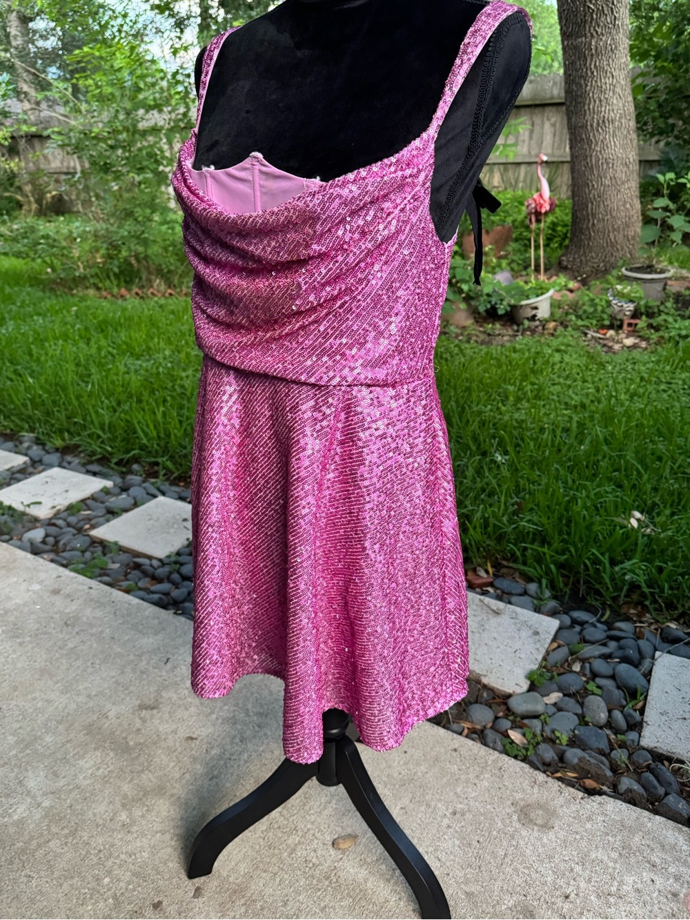 ⁠⁠For Love & Lemons Candice Sequin Mini Dress XL Cowl Neck Pink⁠ (Fits S or M) - Picture 5 of 14